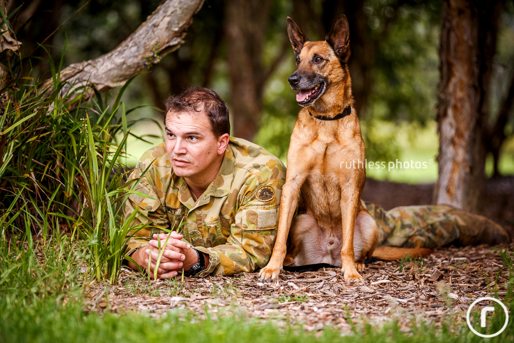 soldier with his camp dog